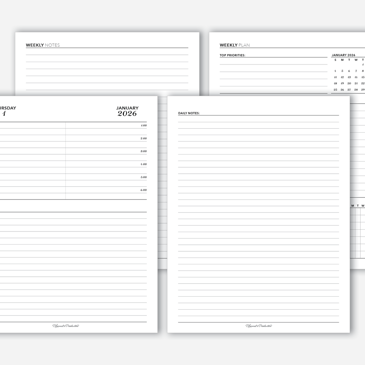 2026 Two Page Daily Timed Style Insert with Weekly Overview – Planned ...