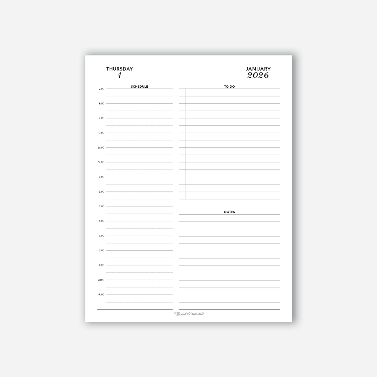 2026 Daily Vertical Timed Insert – Planned and Productive