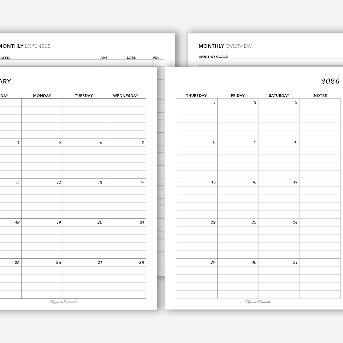 2026 Two Page Lined Monthly Calendar with Monthly Overview and Finance ...